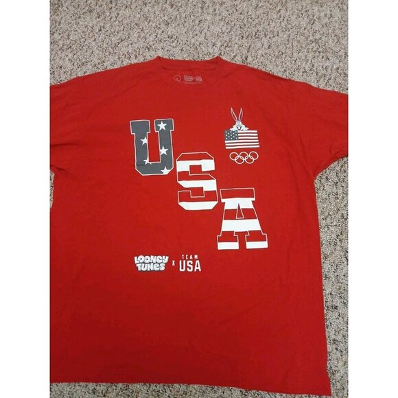 Looney Tunes Bugs X Olympics Team USA Men's 2XL  Red Short Sleeve T-Shirt. - Picture 2 of 7